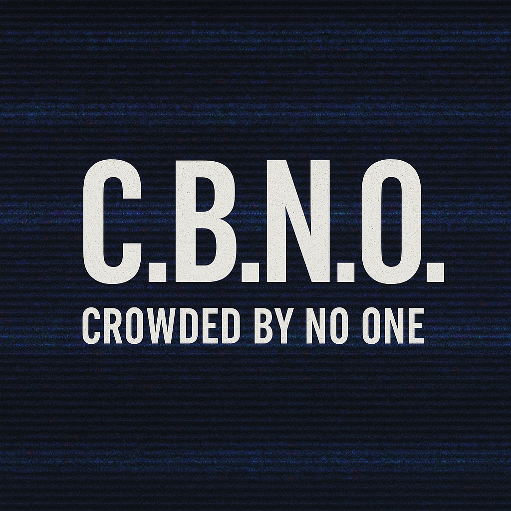 Clear white CBNO logo in front of a distorted texture background